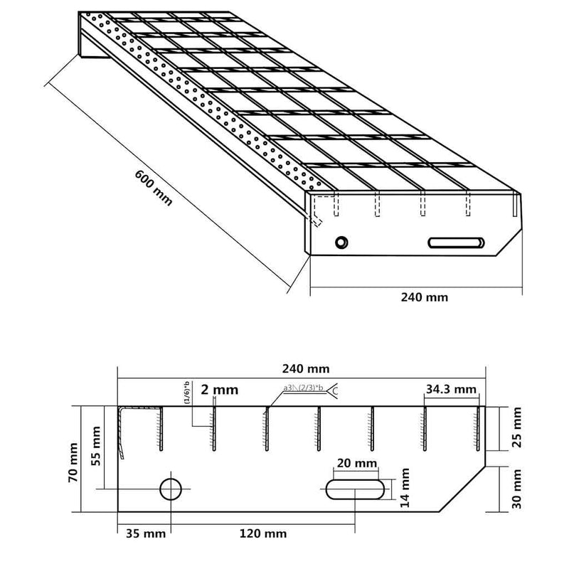 vidaXL horganyzott acél rácsos lépcsőfok 60 x 24 x 7 cm