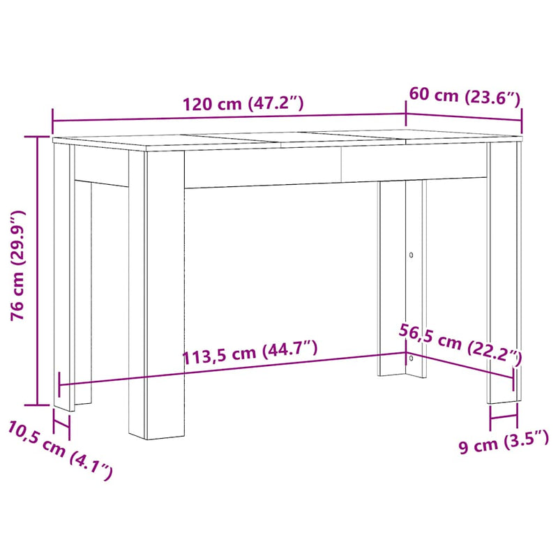 vidaXL szürke tölgyszínű szerelt fa étkezőasztal 120 x 60 x 76 cm