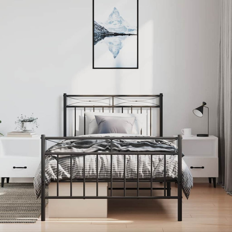 vidaXL fekete fém ágykeret fej- és lábtámlával 100 x 200 cm