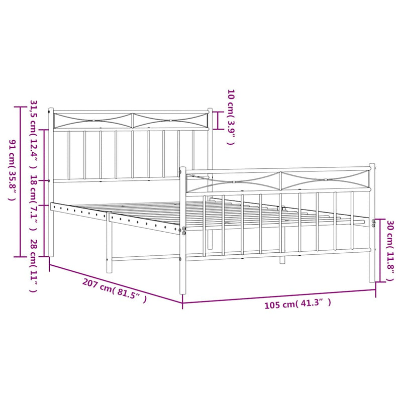 vidaXL fekete fém ágykeret fej- és lábtámlával 100 x 200 cm