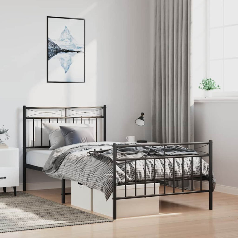 vidaXL fekete fém ágykeret fej- és lábtámlával 100 x 200 cm