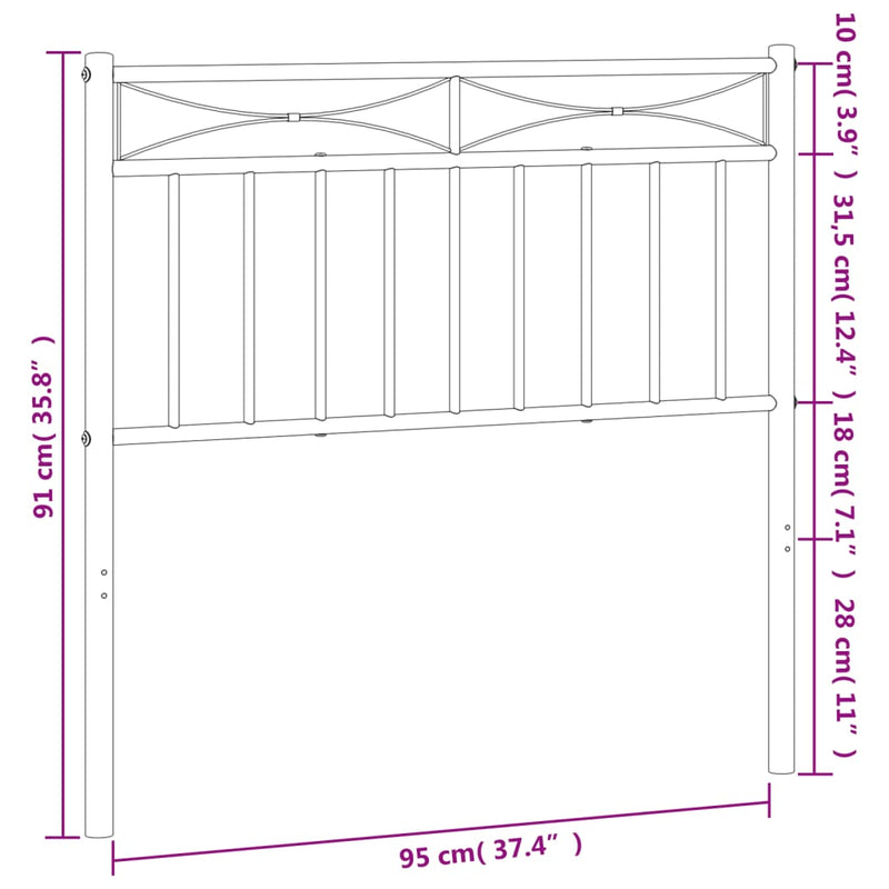 vidaXL fekete fém fejtámla 90 cm