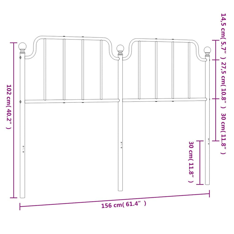 vidaXL fekete fém fejtámla 150 cm
