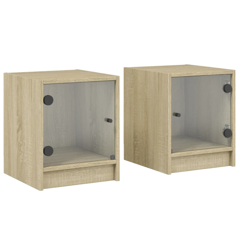 vidaXL 2 db sonoma tölgy színű éjjeliszekrény üvegajtókkal 35x37x42 cm