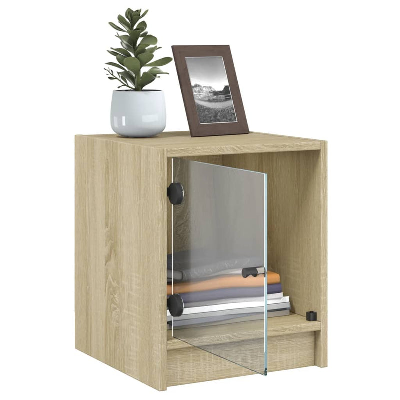 vidaXL 2 db sonoma tölgy színű éjjeliszekrény üvegajtókkal 35x37x42 cm
