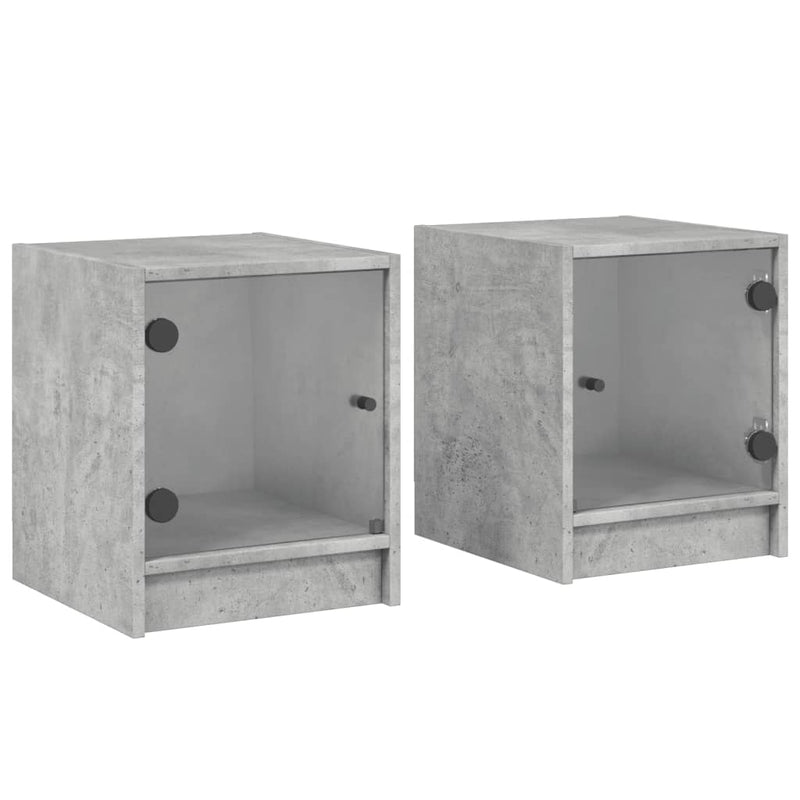 vidaXL 2 db betonszürke éjjeliszekrény üvegajtókkal 35 x 37 x 42 cm