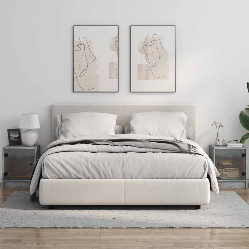 vidaXL 2 db betonszürke éjjeliszekrény üvegajtókkal 35 x 37 x 42 cm