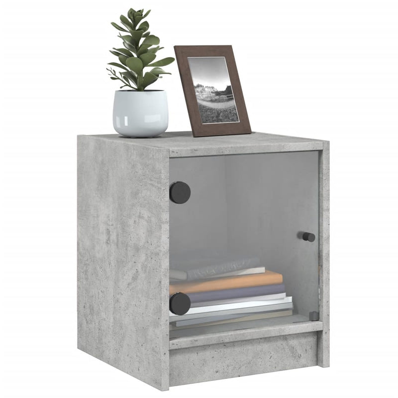 vidaXL 2 db betonszürke éjjeliszekrény üvegajtókkal 35 x 37 x 42 cm