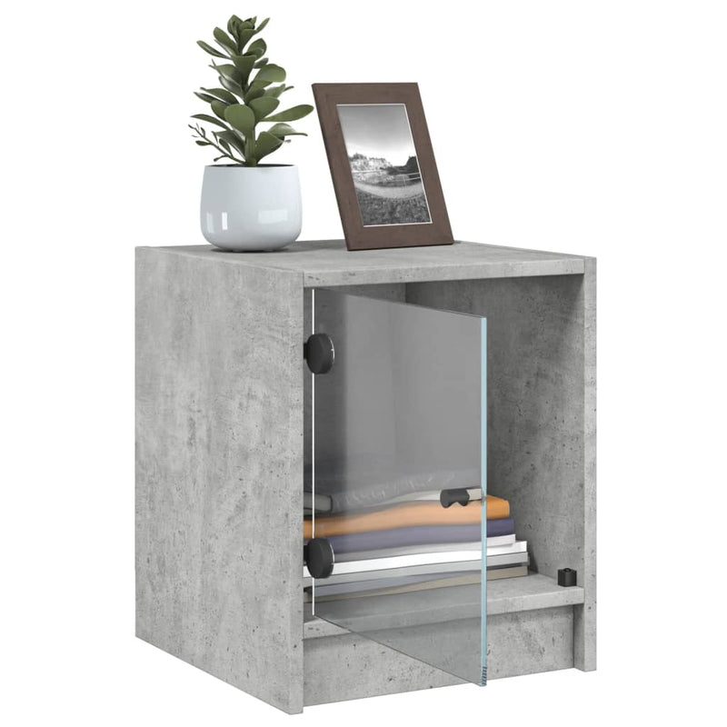 vidaXL 2 db betonszürke éjjeliszekrény üvegajtókkal 35 x 37 x 42 cm