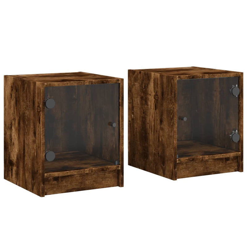 vidaXL 2 db füstös tölgy színű éjjeliszekrény üvegajtókkal 35x37x42 cm