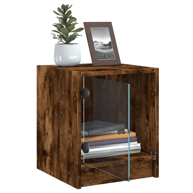 vidaXL 2 db füstös tölgy színű éjjeliszekrény üvegajtókkal 35x37x42 cm