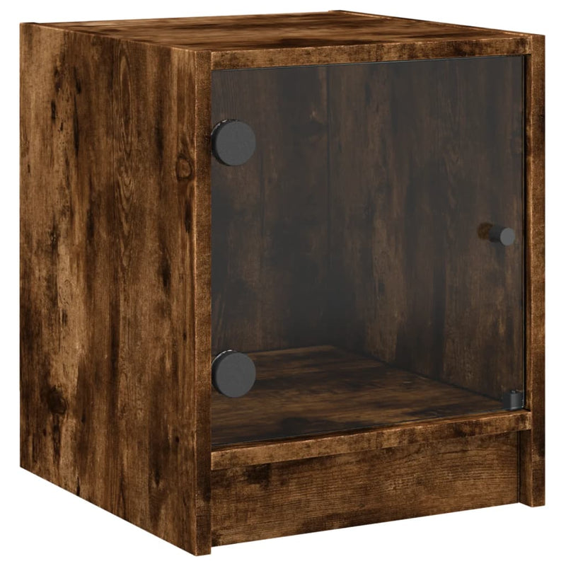 vidaXL 2 db füstös tölgy színű éjjeliszekrény üvegajtókkal 35x37x42 cm