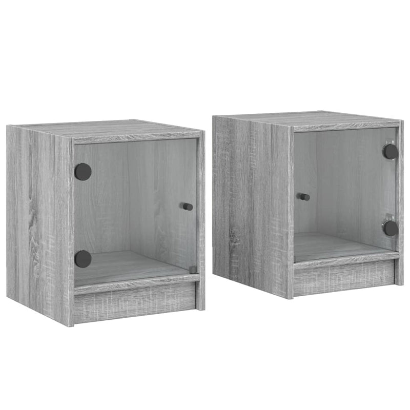 vidaXL 2 db szürke sonoma színű éjjeliszekrény üvegajtóval 35x37x42 cm