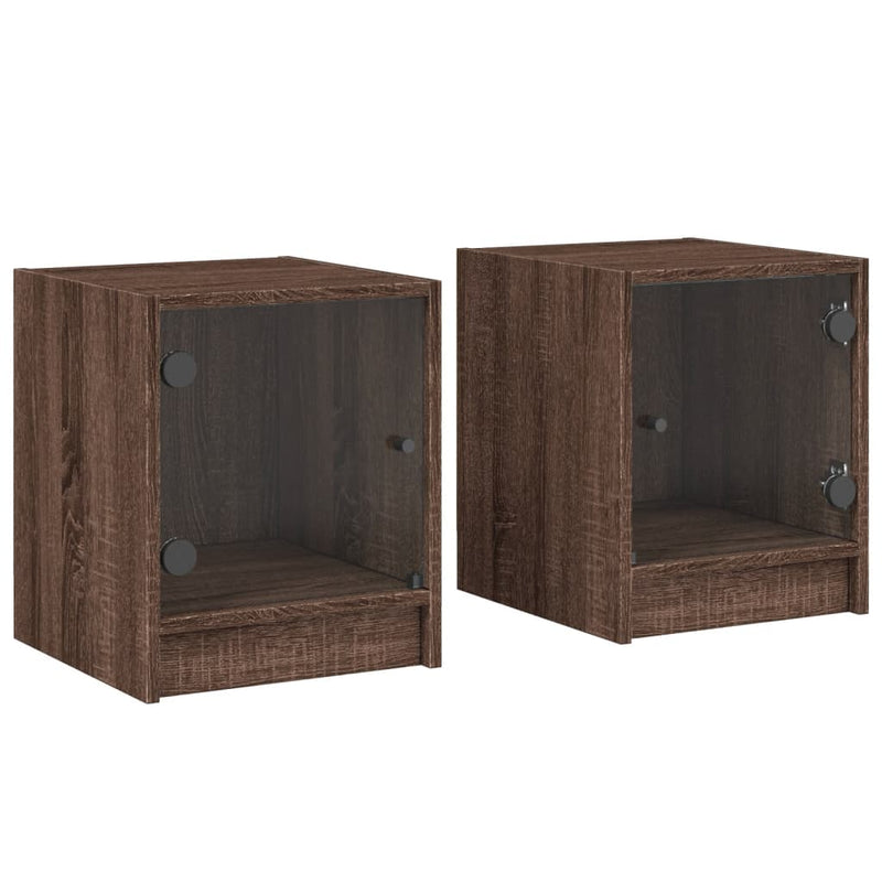 vidaXL 2 db barna tölgy színű éjjeliszekrény üvegajtókkal 35x37x42 cm