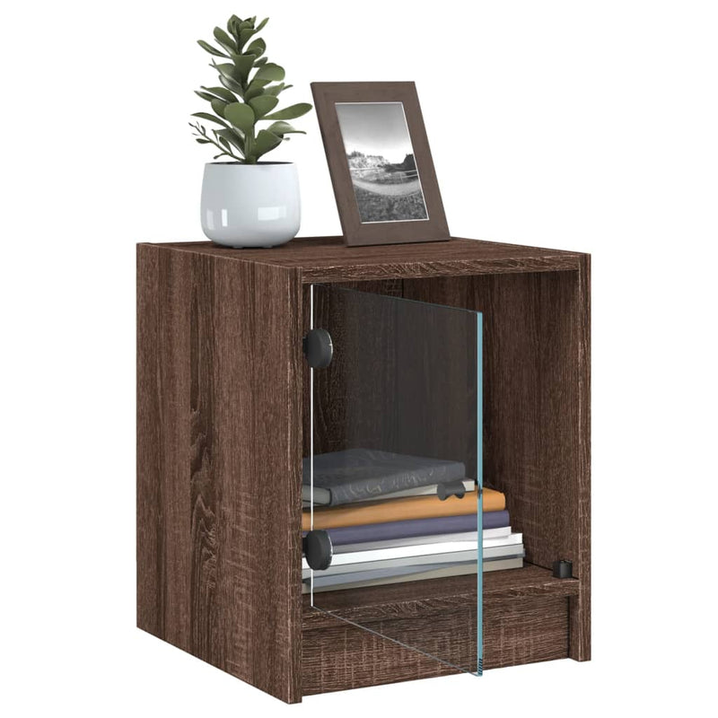 vidaXL 2 db barna tölgy színű éjjeliszekrény üvegajtókkal 35x37x42 cm