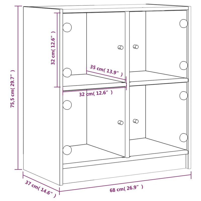 vidaXL fehér kisszekrény üvegajtókkal 68 x 37 x 75,5 cm