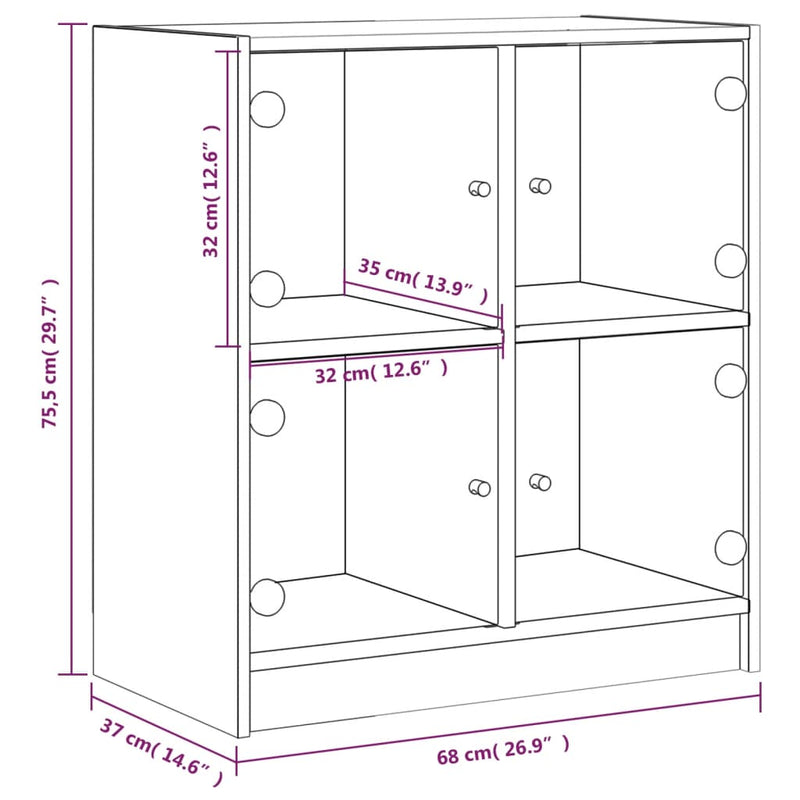 vidaXL sonoma tölgy színű kisszekrény üvegajtókkal 68 x 37 x 75,5 cm