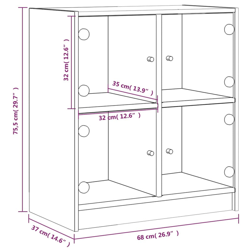 vidaXL betonszürke kisszekrény üvegajtókkal 68 x 37 x 75,5 cm