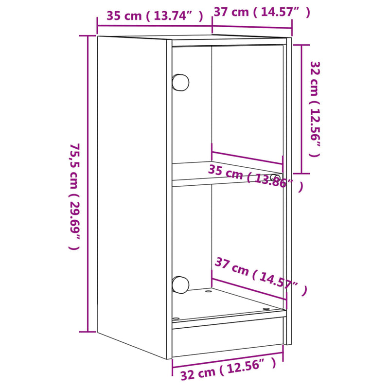 vidaXL füstös tölgy színű kisszekrény üvegajtókkal 35 x 37 x 75,5 cm