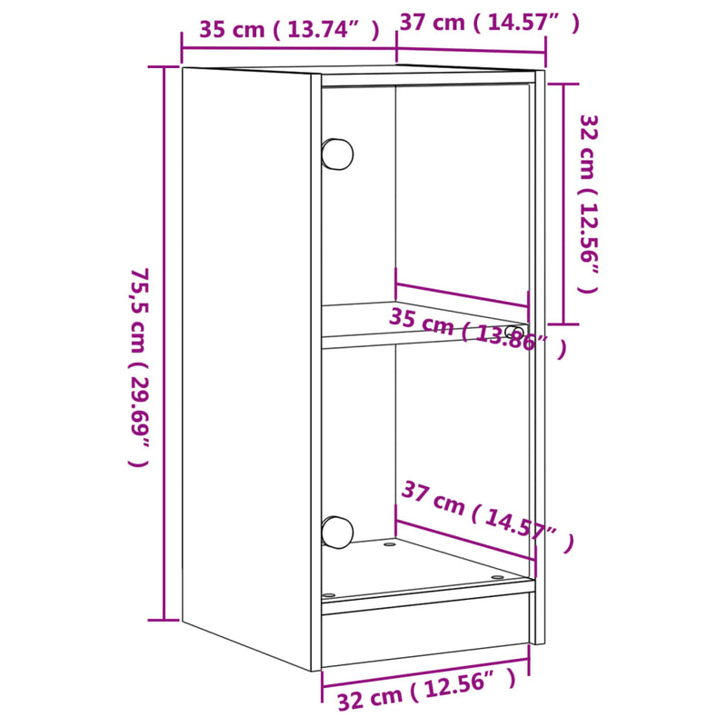 vidaXL szürke sonoma színű kisszekrény üvegajtókkal 35 x 37 x 75,5 cm