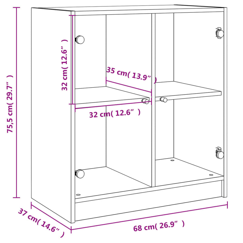 vidaXL fehér kisszekrény üvegajtókkal 68 x 37 x 75,5 cm