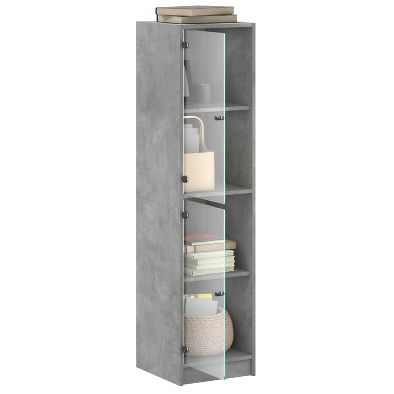 vidaXL betonszürke magasszekrény üvegajtókkal 35 x 37 x 142 cm