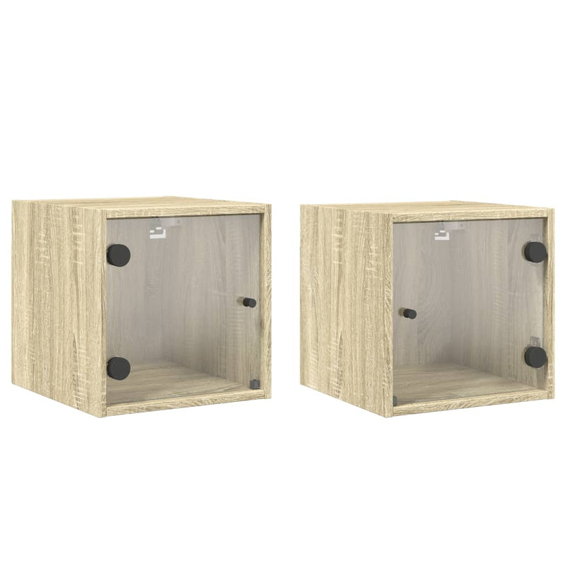 vidaXL 2 db sonoma tölgy színű éjjeliszekrény üvegajtókkal 35x37x35 cm