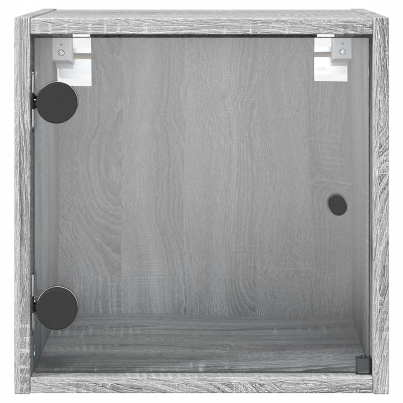 vidaXL 2 db szürke sonoma színű éjjeliszekrény üvegajtóval 35x37x35 cm