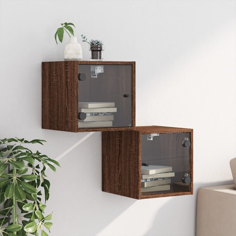 vidaXL 2 db barna tölgy színű éjjeliszekrény üvegajtókkal 35x37x35 cm