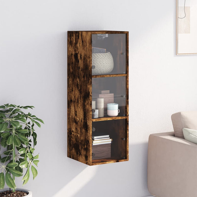 vidaXL füstös tölgyszínű faliszekrény üvegajtókkal 35x37x100 cm