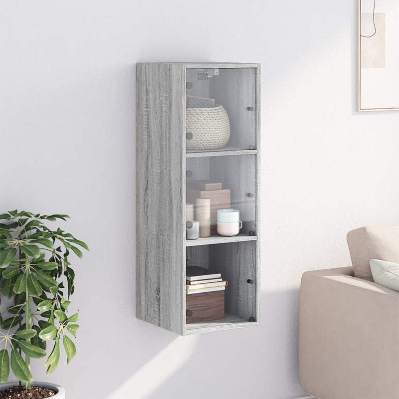 vidaXL szürke sonoma színű faliszekrény üvegajtókkal 35x37x100 cm