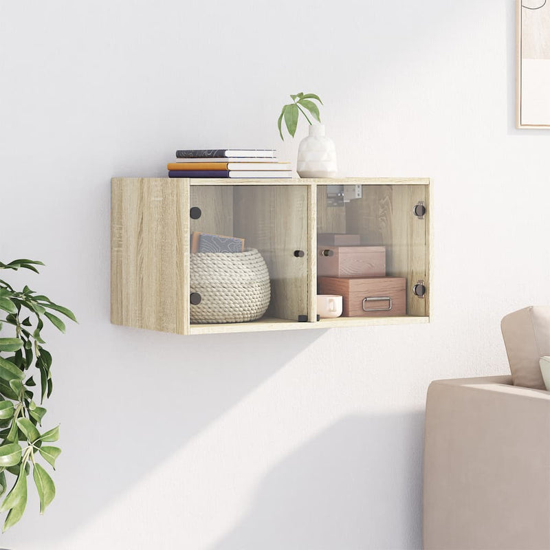 vidaXL sonoma tölgy színű faliszekrény üvegajtókkal 68,5x37x35 cm