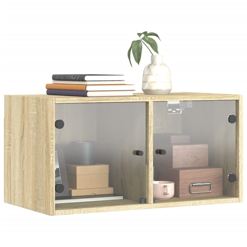 vidaXL sonoma tölgy színű faliszekrény üvegajtókkal 68,5x37x35 cm