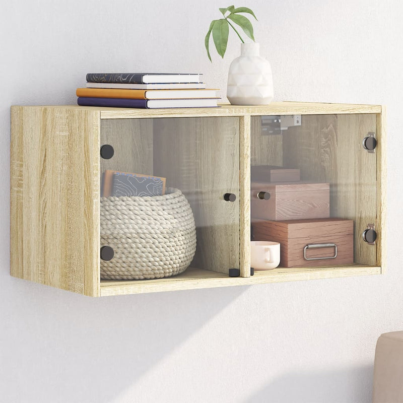 vidaXL sonoma tölgy színű faliszekrény üvegajtókkal 68,5x37x35 cm
