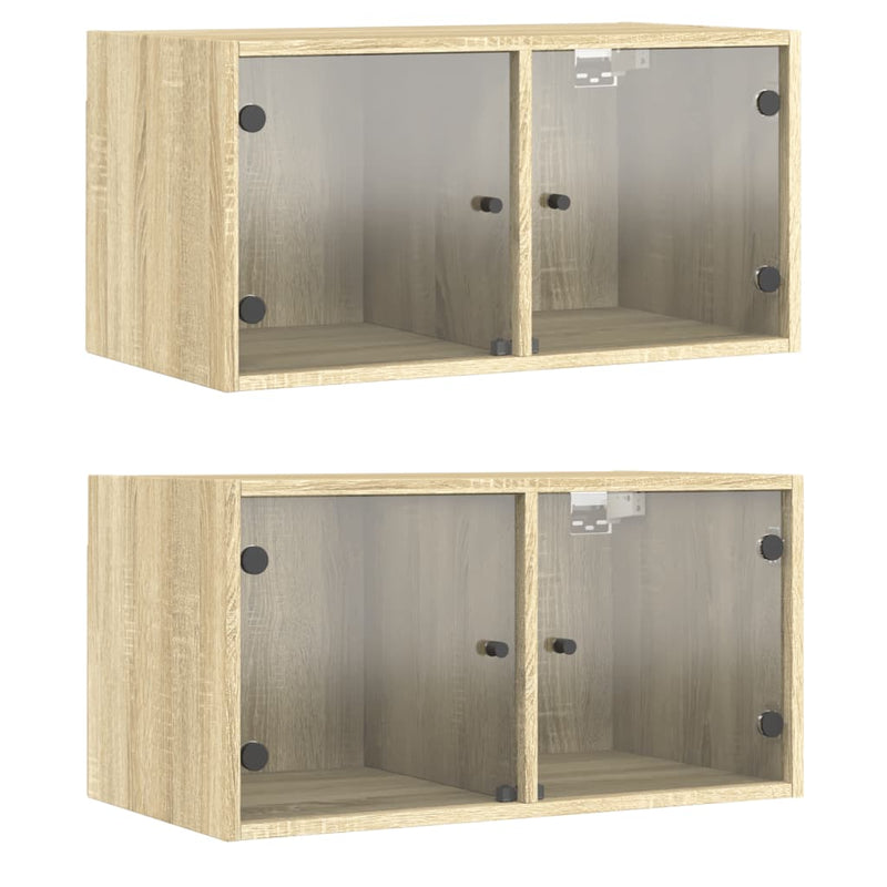vidaXL 2 db sonoma tölgy színű faliszekrény üvegajtókkal 68,5x37x35 cm