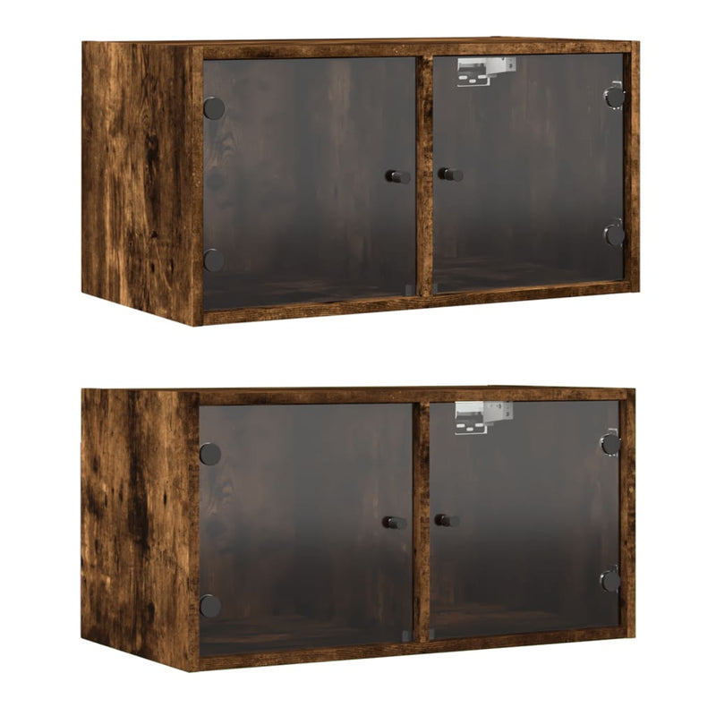 vidaXL 2 db füstös tölgy színű faliszekrény üvegajtókkal 68,5x37x35 cm