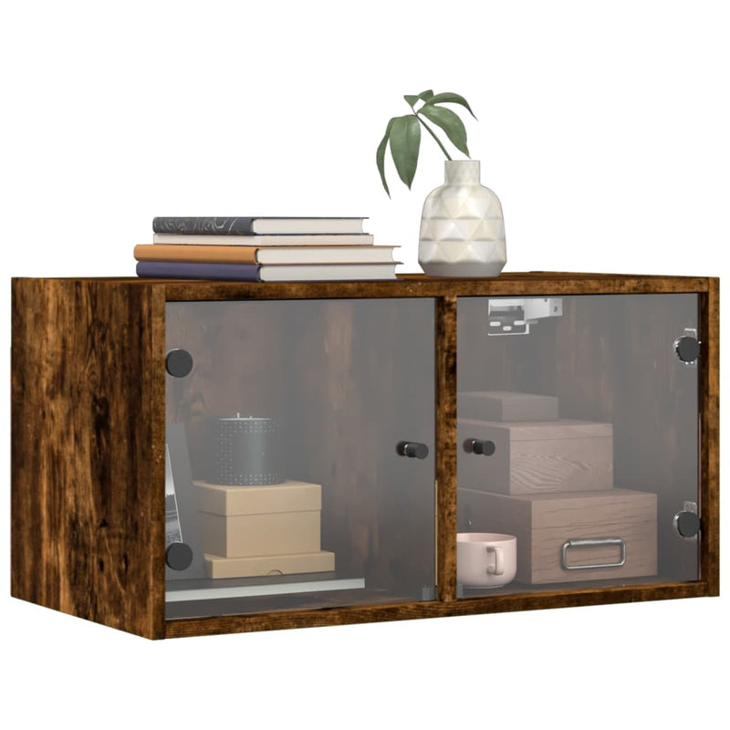 vidaXL 2 db füstös tölgy színű faliszekrény üvegajtókkal 68,5x37x35 cm
