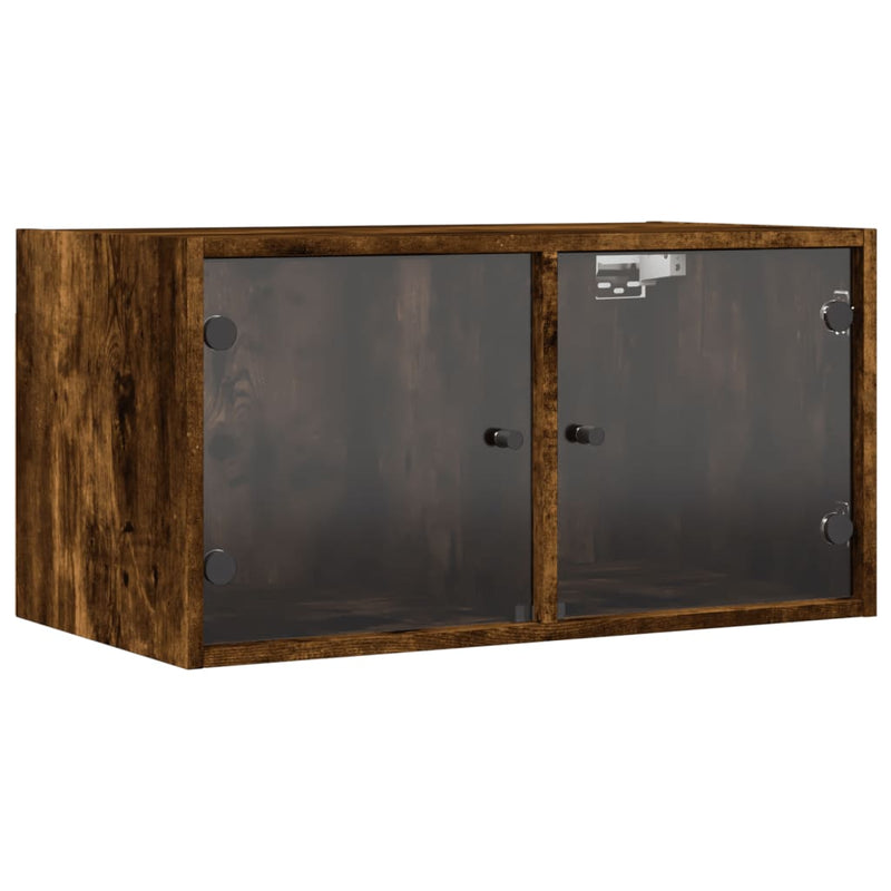 vidaXL 2 db füstös tölgy színű faliszekrény üvegajtókkal 68,5x37x35 cm