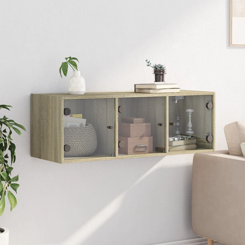 vidaXL sonoma-tölgyszínű faliszekrény üvegajtókkal 102 x 37 x 35 cm