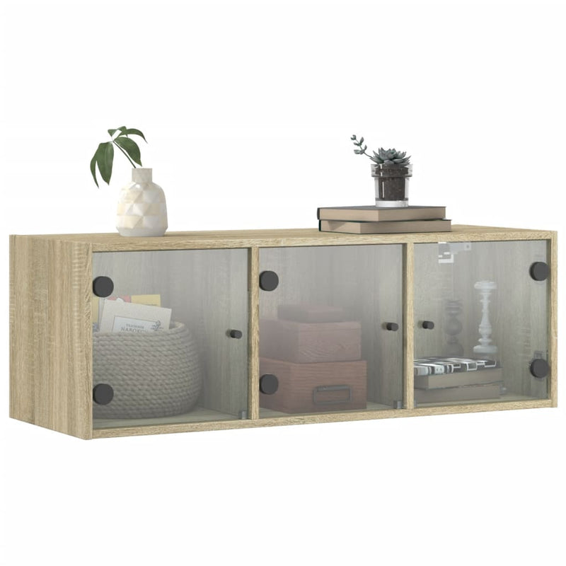vidaXL sonoma-tölgyszínű faliszekrény üvegajtókkal 102 x 37 x 35 cm