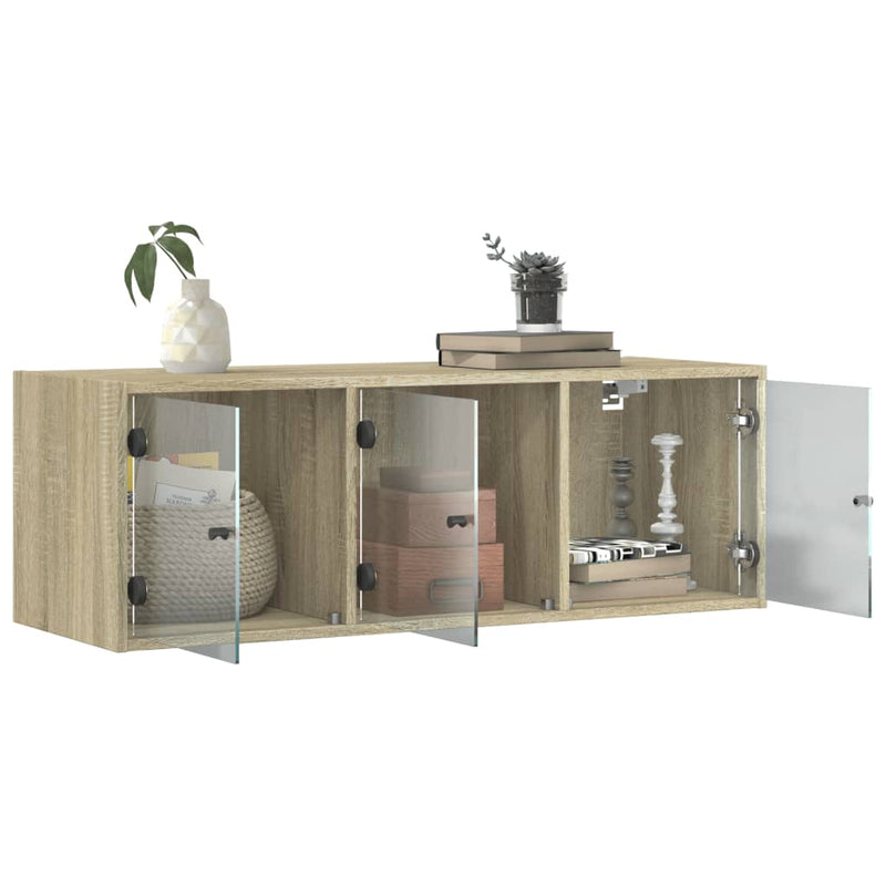 vidaXL sonoma-tölgyszínű faliszekrény üvegajtókkal 102 x 37 x 35 cm