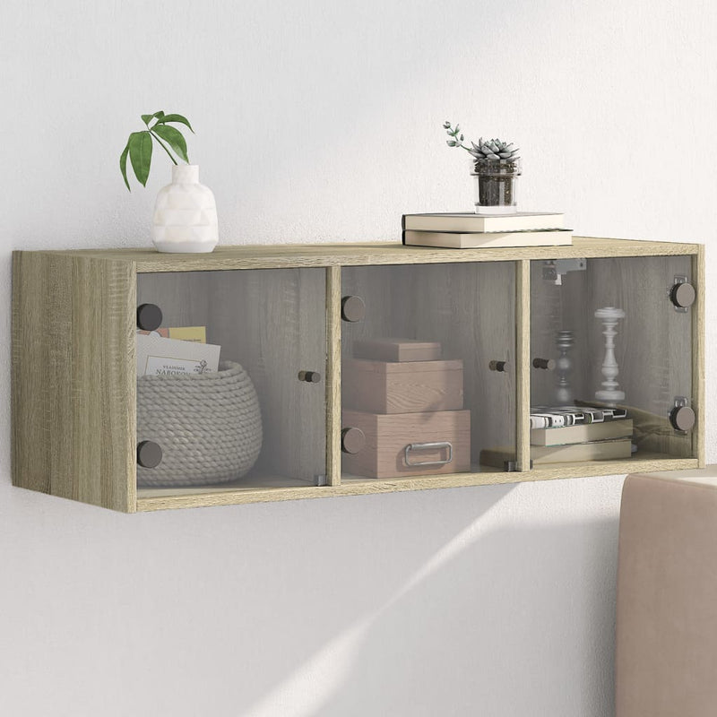 vidaXL sonoma-tölgyszínű faliszekrény üvegajtókkal 102 x 37 x 35 cm