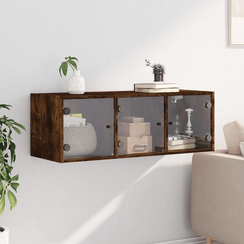 vidaXL füstös tölgyszínű faliszekrény üvegajtókkal 102 x 37 x 35 cm