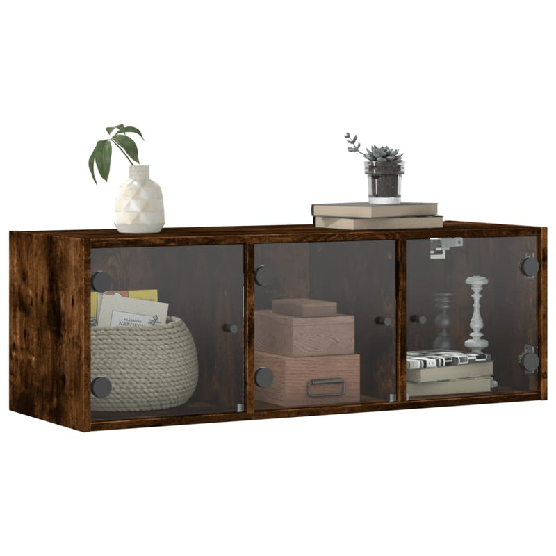 vidaXL füstös tölgyszínű faliszekrény üvegajtókkal 102 x 37 x 35 cm