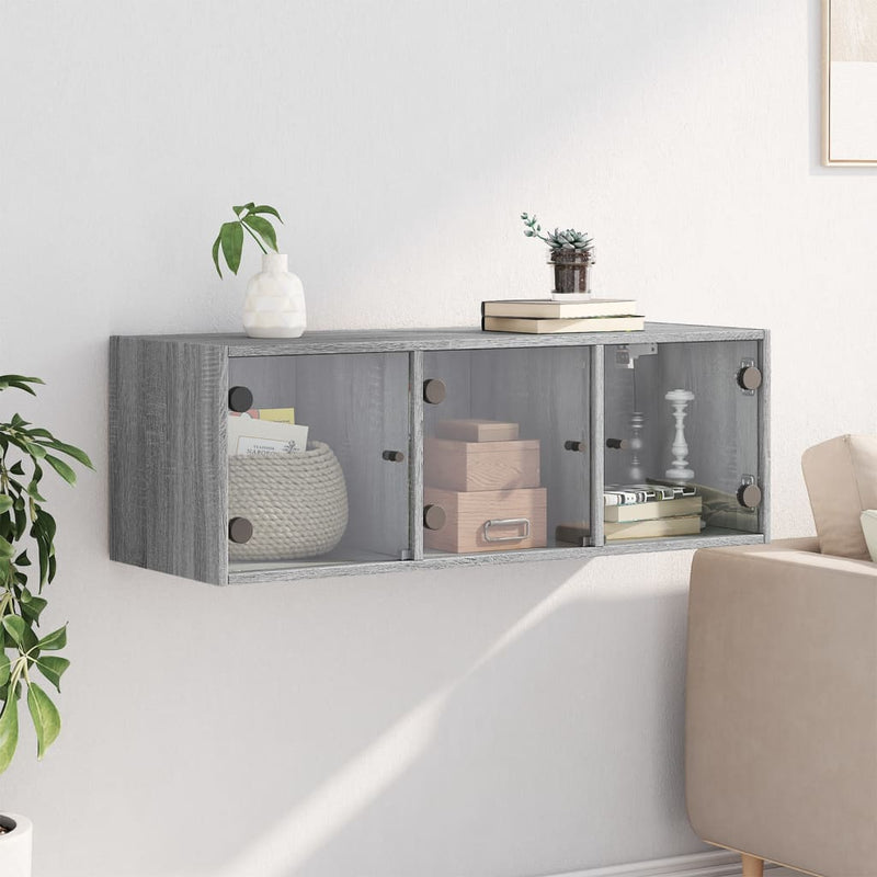 vidaXL szürke sonoma színű faliszekrény üvegajtókkal 102 x 37 x 35 cm