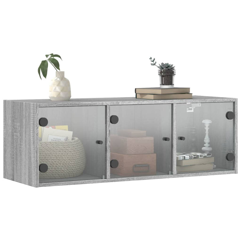 vidaXL szürke sonoma színű faliszekrény üvegajtókkal 102 x 37 x 35 cm