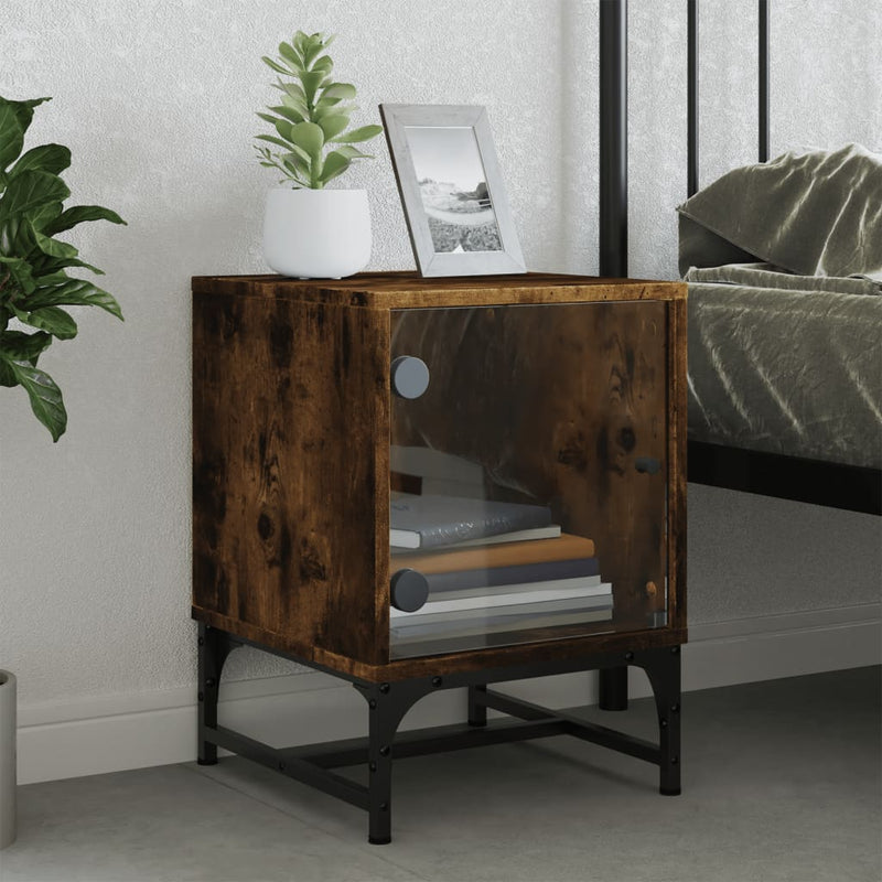 vidaXL 2 db füstös tölgy színű éjjeliszekrény üvegajtókkal 35x37x50 cm