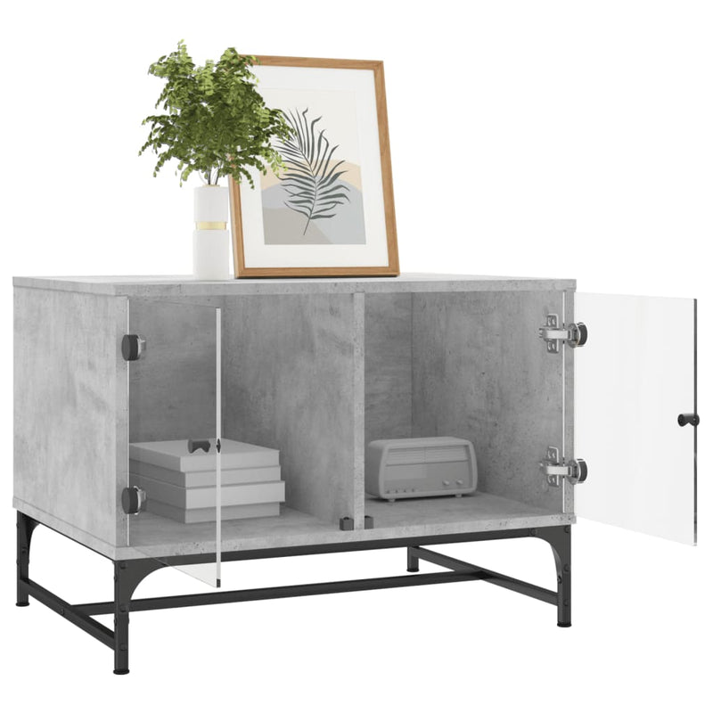 vidaXL betonszürke dohányzóasztal üvegajtókkal 68,5 x 50 x 50 cm