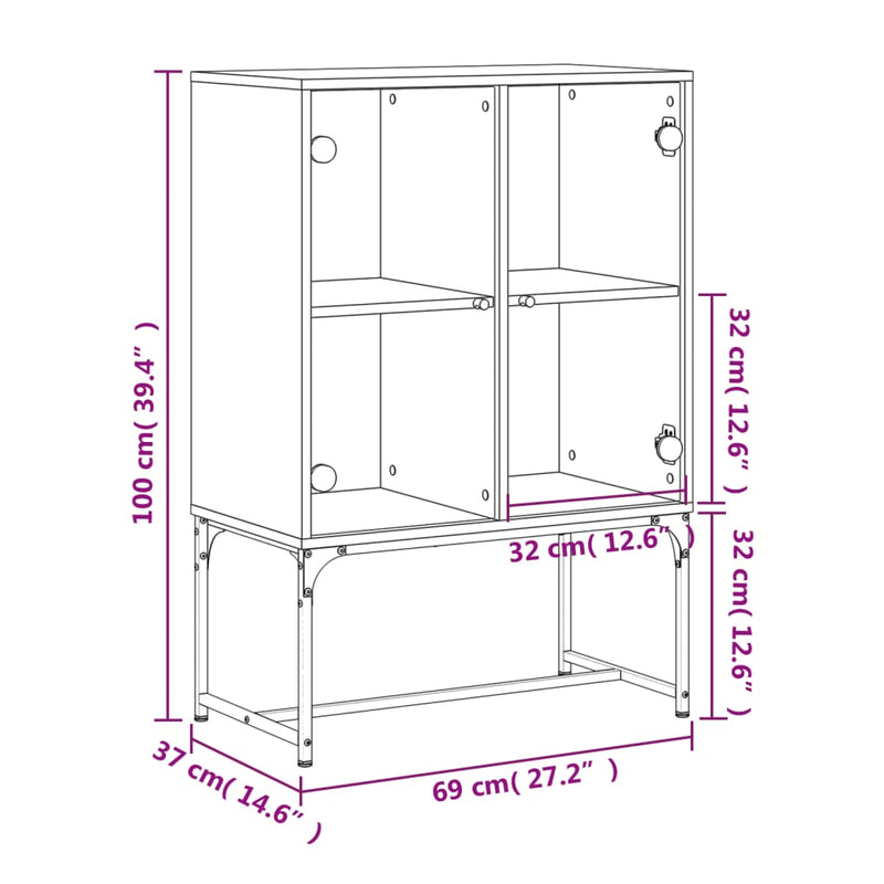 vidaXL fehér kisszekrény üvegajtókkal 69x37x100 cm