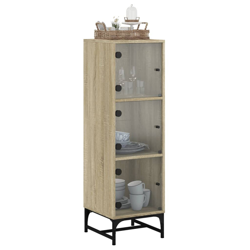 vidaXL sonoma tölgy színű magasszekrény üvegajtókkal 35 x 37 x 120 cm